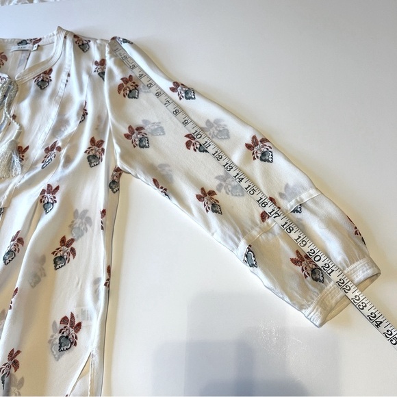 A.L.C. Hari Front Tie Floral Silk Blouse, cream, size 10 - Picture 6 of 16